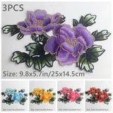 3PCS Costume Cheongsam Appliques Patch Embroidery Peony DIY Sewing Trimming
