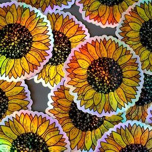 Sunflower holo sticker - Holographic vinyl sunflower decals - Botanical stickers - Boho flower sticker