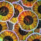 Sunflower holo sticker - Holographic vinyl sunflower decals - Botanical stickers - Boho flower sticker