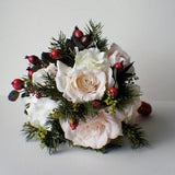 Silk Bride Bouquet, Winter Bouquet, Roses, Pine, Berries,  Winter WEdding, Christmas Wedding, Keepsake Bouquet Bridesmaid Bouquet