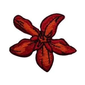 ID 6697 Red Exotic Flower Patch Lily Blossom Plant Embroidered Iron On Applique