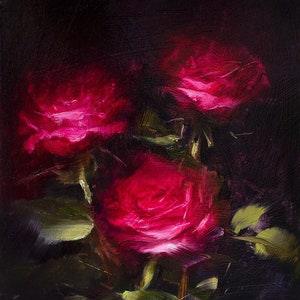 Bouquet of Roses Pink roses flowers painting print miniature art