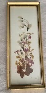 Vintage Dried Pressed Flowers in Gold Frame, Handmade in Tyrol Austria Signed