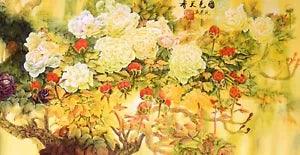 100% ORIENTAL ASIAN ART CHINESE WATERCOLOR PAINTING-Fortune Peony flower