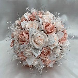 Peach Wedding Bouquet, Artificial Wedding Flowers, Bridal Bouquet, Brides Rose Bouquet, Brides Wedding Flowers, Silk Posy Bouquet FL27
