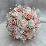 Peach Wedding Bouquet, Artificial Wedding Flowers, Bridal Bouquet, Brides Rose Bouquet, Brides Wedding Flowers, Silk Posy Bouquet FL27
