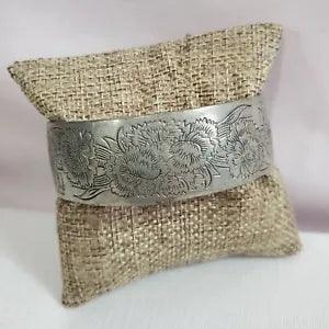 Vintage Kirk Pewter Carnation Flower Cuff Bracelet