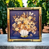 Henrietta Brownie Strong Botanical Faux Bamboo Frame Flowers Signed 1977 v2