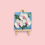 Veronica - 3" Mini - Orchids with Easel - Acrylic Floral Painting - Bouquets - Wedding Gift - Home Decor
