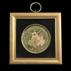 Vintage Miniature Framed Picture Dried Flowers Japan 4.25" sq. Black Gold