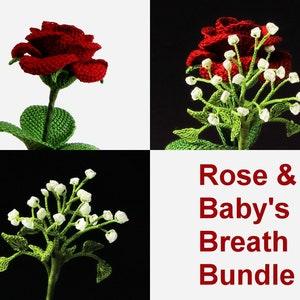 Crochet Rose & Baby's Breath PATTERN Bundle. Skill level: Experienced. Flower Tutorials for Bouquets, Weddings. English Language ONLY.