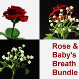 Crochet Rose & Baby's Breath PATTERN Bundle. Skill level: Experienced. Flower Tutorials for Bouquets, Weddings. English Language ONLY.