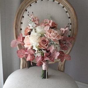 Dusty Rose & Mauve Eucalyptus Wedding Bouquet 12"/ Pink and Cream Bridal Bouquet/ Marsala Eucalyptus Bouquet/ Dark Pink Greenery Bouquet