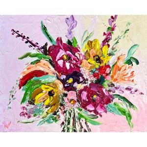Peonies Boho Floral Bouquet Sunflowers Lupines Flowers 8x10" Original 3d Oil Painting Canvas Textured Wall Art Palette Knife Artwork byMSUSA