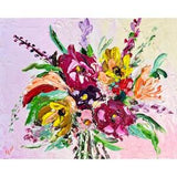 Peonies Boho Floral Bouquet Sunflowers Lupines Flowers 8x10" Original 3d Oil Painting Canvas Textured Wall Art Palette Knife Artwork byMSUSA