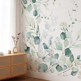 Green Eucalyptus Leaves Peel and Stick Wall Mural - Removable Wall Decal - Boho Watercolor Floral Botanical Self Adhesive Wallpaper CCM110