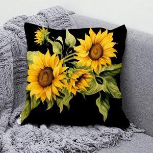 Sunflower Pillow Cover, Floral Cushion Cover, Art Throw Pillow Case Decorative Square for Sofa, Car Pillowcases, Cotton Linen