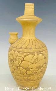 11.6" Old Song Dynasty Cizhou Kiln Porcelain Peony Flower Wine Tea Pot Flagon
