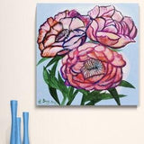 Pink Flowers Original acrylic painting, chinese luxury exotic peonies painting, botanic bouquet art, artwork for gift, painting for interior