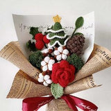 Christmas crochet bouquet, Christmas tree, roses, berries, pinecones, Christmas gifts, Christmas set decoration