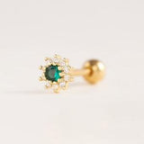 Emerald Flower Piercing, 18G Helix Piercing, Birthstone Jewelry, May Birthstone Earrings, Dainty Cartilage Earring, Tiny Screw Back Earring