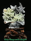 17.3"Old China Natural Xiu Jade Carved Fengshui Bird Flower Basket Peony Statue