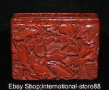 3.8" Marked Old China Red Lacquer Ware Dynasty Palace Peony Flower Jewelry Box