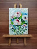 Peony Flowers Art Acrylic Painting on Hardboard, Miniature Painting Wall Decor