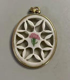 Vintage LENOX Gold Tone, Open Design Porcelain Flower Pendant, 1-1/8" Carnation