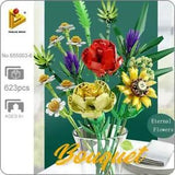Goirzi 623Pcs Flowers Bouquet Set Sunflower Rose Carnation Building Blocks Toys