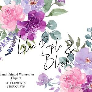 Lilac Pink Purple Watercolor Floral Clipart Peonies Clipart Flowers Clip Art Peony Bouquets Wedding Clipart Bridal Invitation Commercial Use