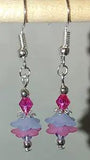Handmade Dual Lily Flower Bi-Cone Silver Plated Fishhook Earrings