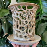 White Grey Gold Ceramic Orchid Planter with Holes and Optional Saucer
