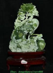 15.7" Natural Xiu Jade Carving Phoenix Phenix Peony Flower Statue Sculpture