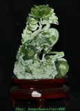 15.7" Natural Xiu Jade Carving Phoenix Phenix Peony Flower Statue Sculpture