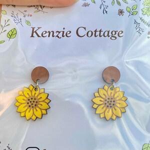 Painted Wood Sunflower Earrings