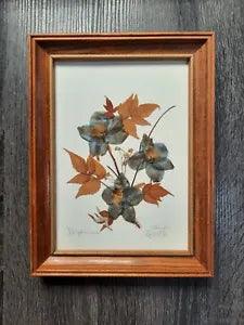 Vintage Pressed Flowers Framed Wall Art Decor Artist Signed Delphinium Botanical