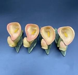 Vintage Hand Painted Resin/Paper Mach??? Peach Color Calla Lily Napkin Rings Set 4
