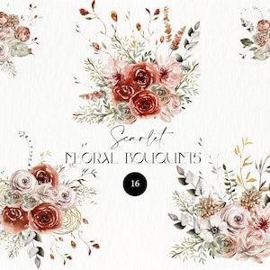 Watercolor Floral Clipart, Roses Bouquet, Burgundy Floral Clipart, Red Floral Bouquet, Romantic Floral Clipart, Floral Bouquet, Red Bouquet