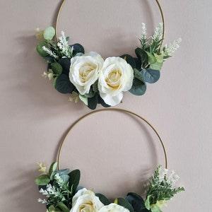 White Rose Flower Girl Floral Hoop, Wedding Bouquet alternative, Bridesmaid Flowers
