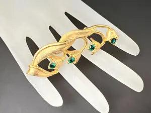 Lovely Gold Tone Green Rhinestones Lily of The Valley Brooch Pin