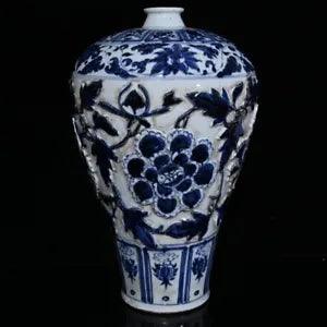 16.5" Old China Antique yuan dynasty Porcelain Blue white peony flower plum Vase