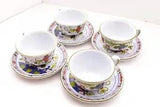 SET 4 Sigma Carnation Cups & Saucers Italy Pottery Light Blue w/ Flowers.