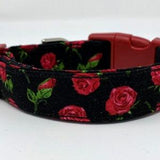 Red Rose and Bud Dog Collar Size XS, S, M, L, XL