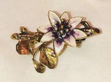 Antique Silver Sterling Gold White Enamel Lily Passion Flower Brooch Norwegian