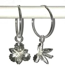 NEW 2.1g Solid 925 Sterling Silver Dangling Exotic Lily Flower Hoops Earrings
