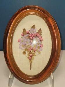 Vtg Woodley Studio London 1940s Dried Flower arrangement Oval Wall Wooden Frame