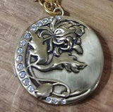 Victorian Trading Co Bronze Coin Lily Rhinestone Locket & Necklace 28D