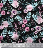 Soimoi Black Velvet Fabric Anemone & Ranunculus Floral Printed Craft-lhs