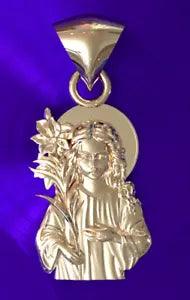 Solid 14K Rose Gold Religious Virgin Mary Mother of God Lily Charm Pendant